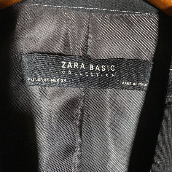 ZARA Pinstripe Blazer XS Black Double Breasted Gold Buttons Tailored Old Money - Picture 3 of 13